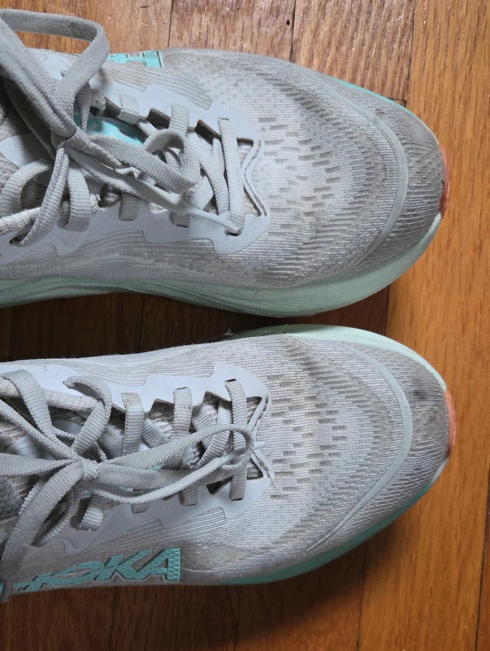 Worn Hoka Skyflow Running Shoes In Cosmic Grey